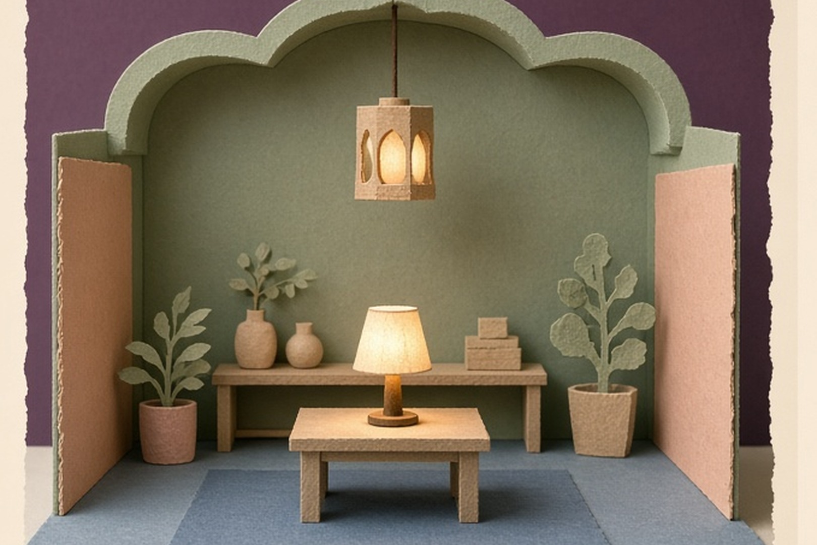 A peaceful paper room without cameras, counters, or observation devices